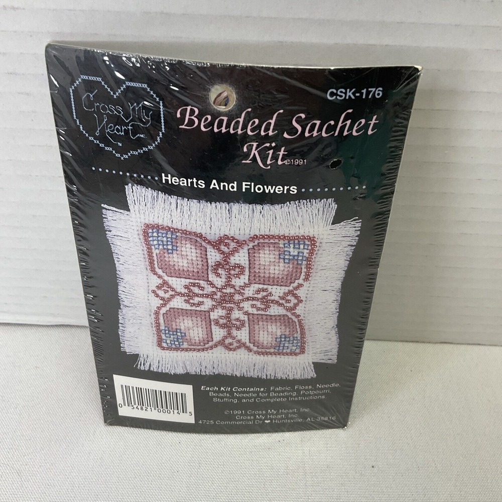 Cross My Heart Cross Stitch Kit CSK-176‎ Beaded Sachet Kit Hearts And Flowers